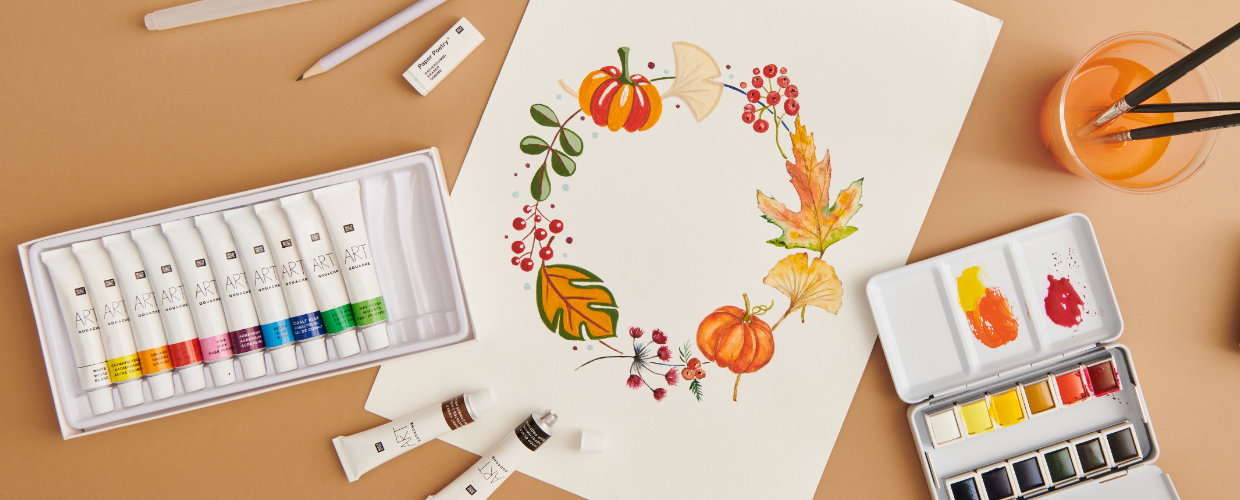 Herbstkranz mit Gouachefarben malen