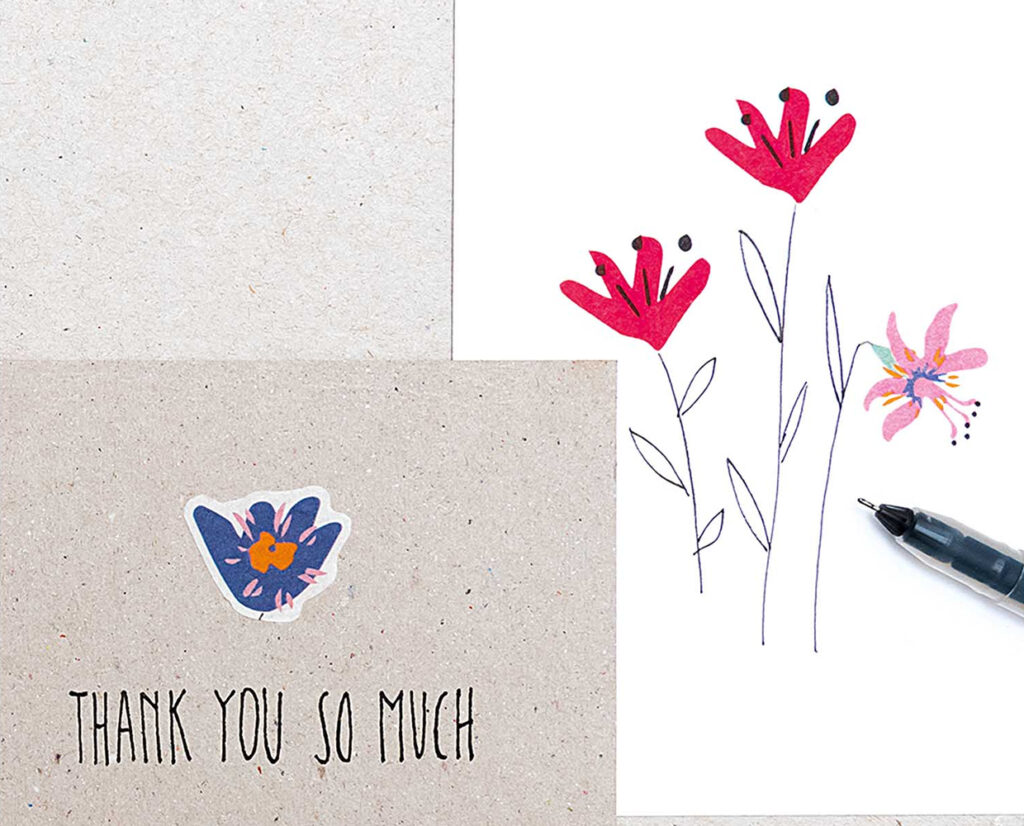 Florale Washi Sticker lassen sich mit Fineliner weiter gestalten