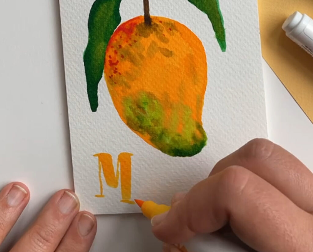 Mango auf Postkarte malen: DIY Sommerkarte