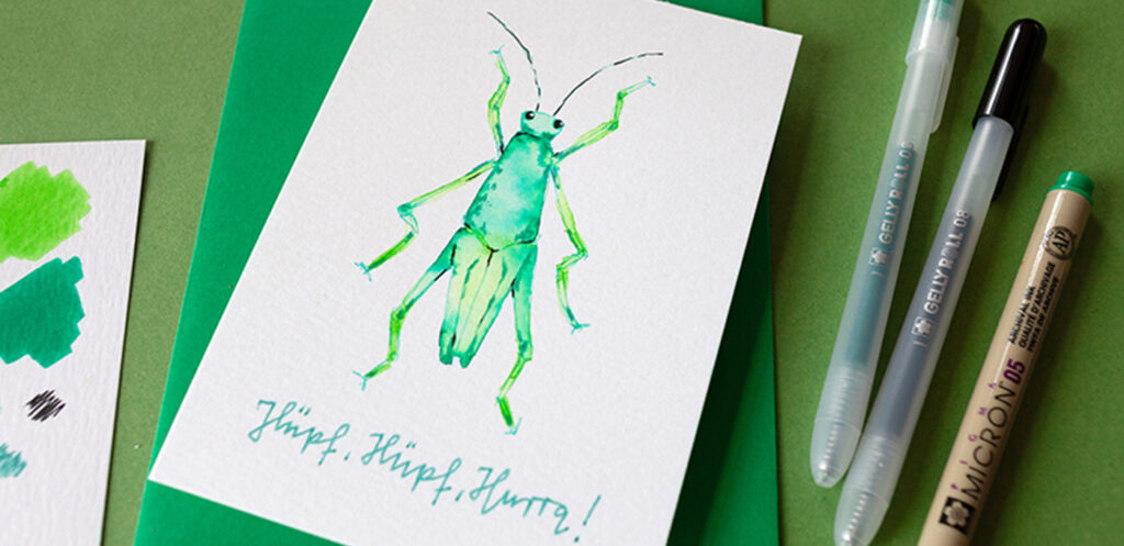 Grashüpfer aus Mixed Media Artikel: Brush Pens, Gelstifte und Permanentmarker