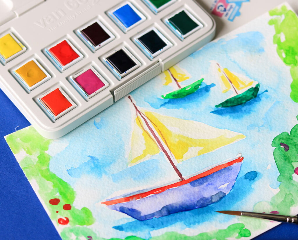 Unterwegs ein Schiffchen mal mit dem Aquarell Set Pocket Box Vibrant
