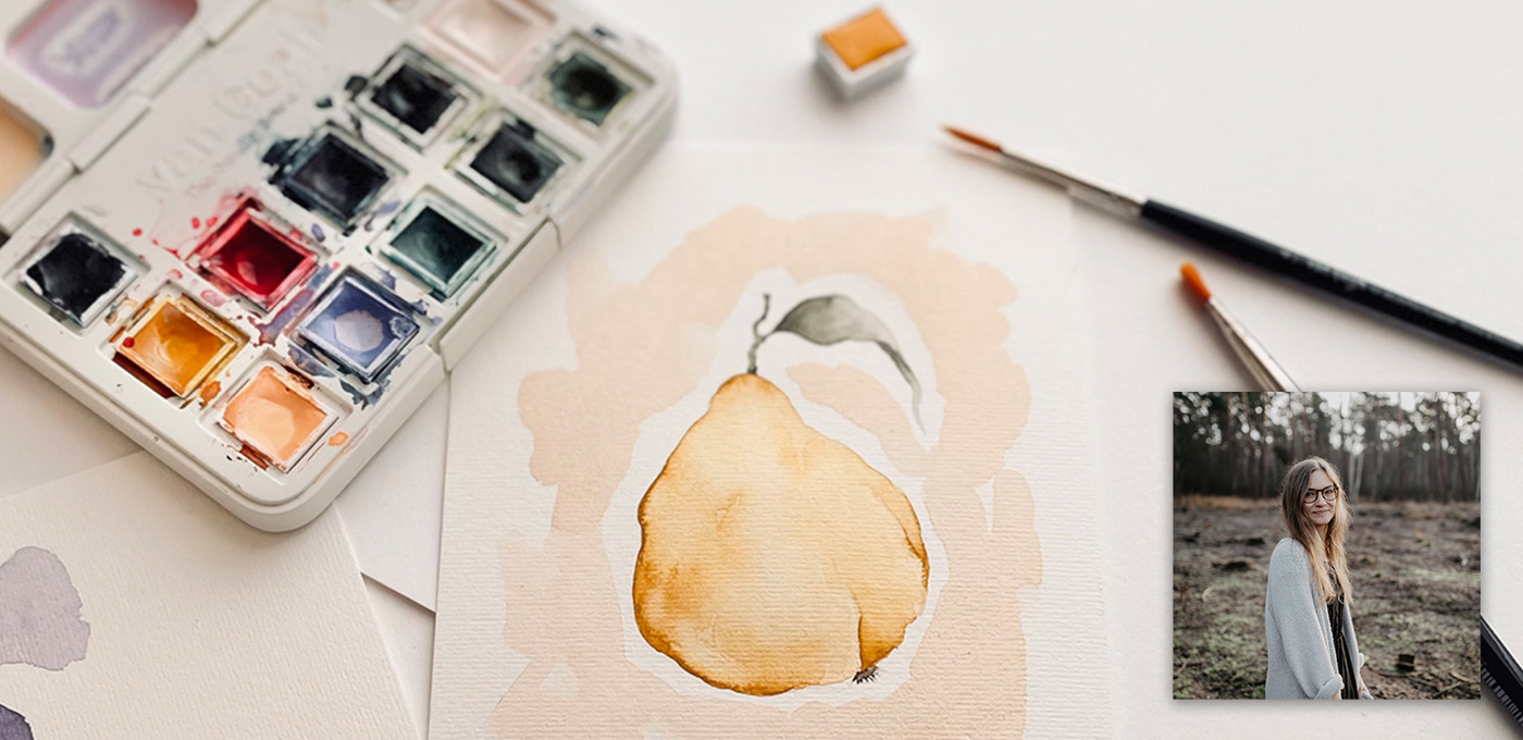 Quitte malen mit Aquarellfarben