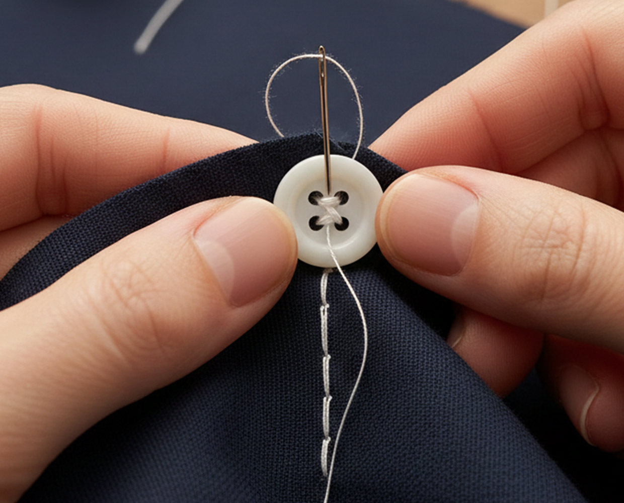 Knopf annähen per Hand