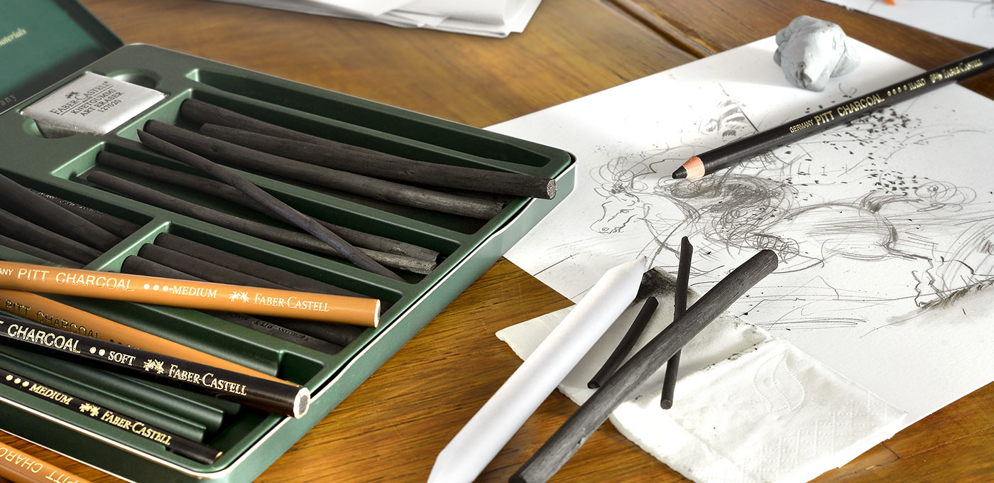Kohlezeichnungen mit Reißkohle und Naturkohle @Faber-Castell