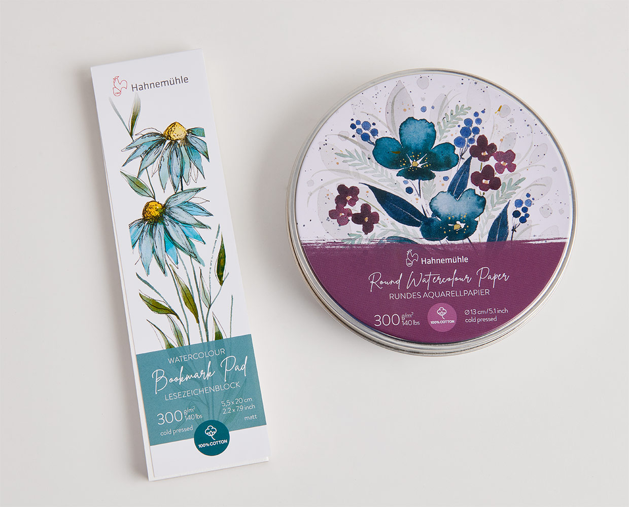 Besonderes Aquarellpapier: Lesezeichenblock und rundes Format